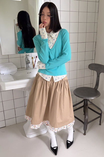 Mint Green Knit Floral Shirt Top