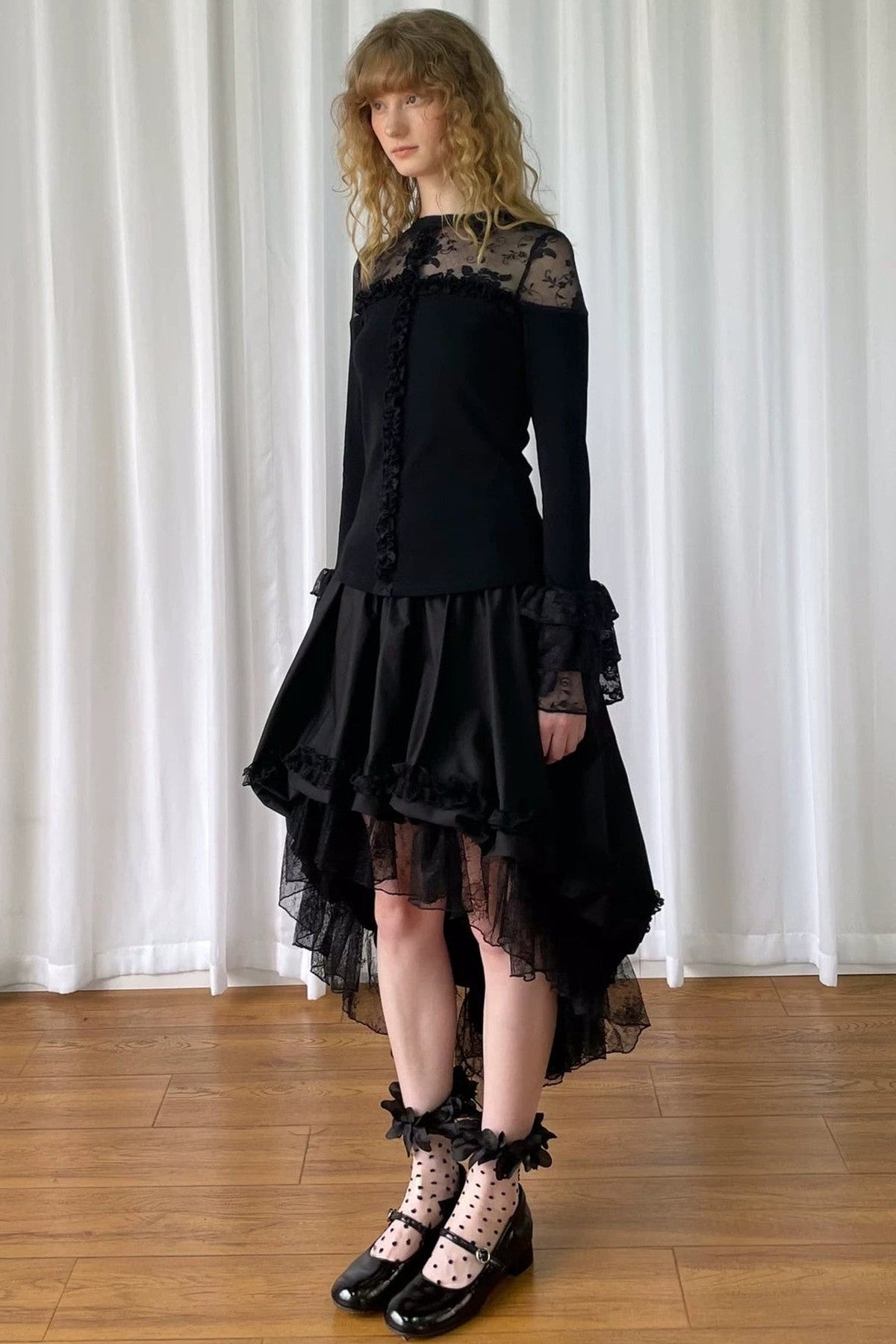Gothic Lace Patchwork Asymmetrical Trailing Skirt