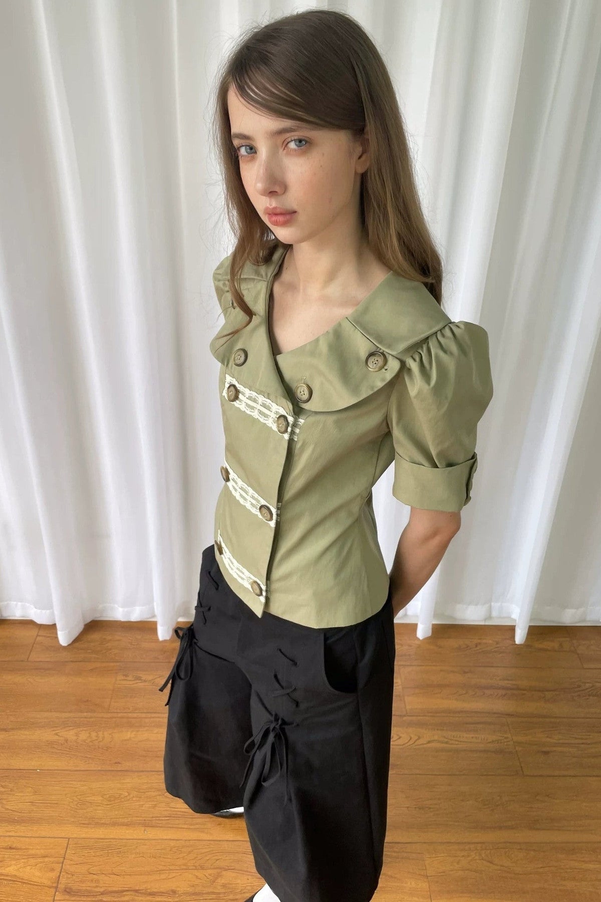Trench Style Double-Breasted Lace Shirt