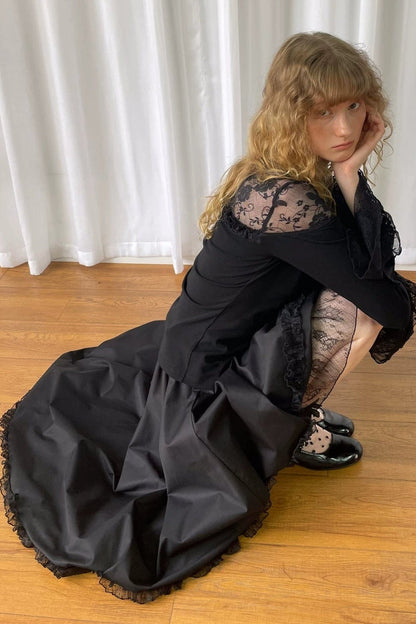 Gothic Lace Patchwork Asymmetrical Trailing Skirt