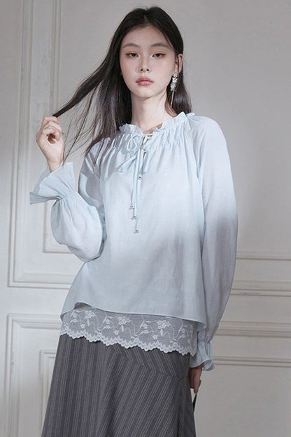 Lace Layered-Look Lyocell Blouse