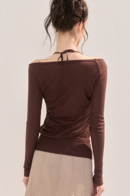 Off-Shoulder Lace Collar Long Sleeve T-Shirt