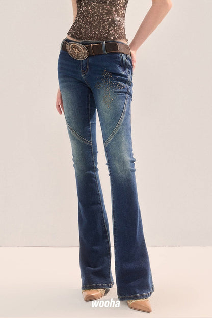 Low-Waist Skinny Flared Denim Jeans
