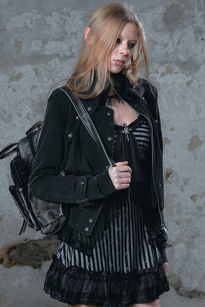 Distressed Knit Double Collar Jacket