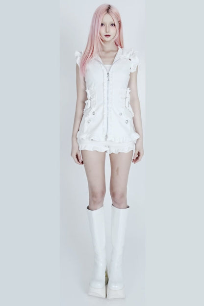 Hooded Cat Ear Vest Shorts Set-Up