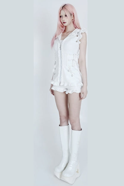 Hooded Cat Ear Vest Shorts Set-Up