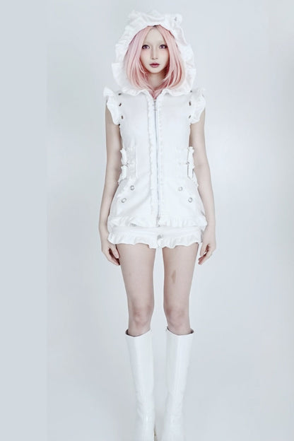 Hooded Cat Ear Vest Shorts Set-Up