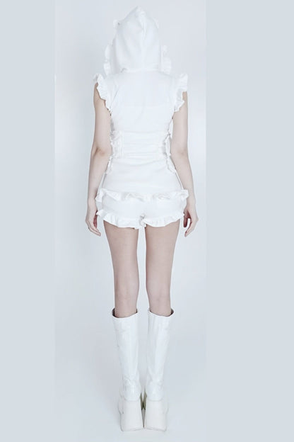 Hooded Cat Ear Vest Shorts Set-Up