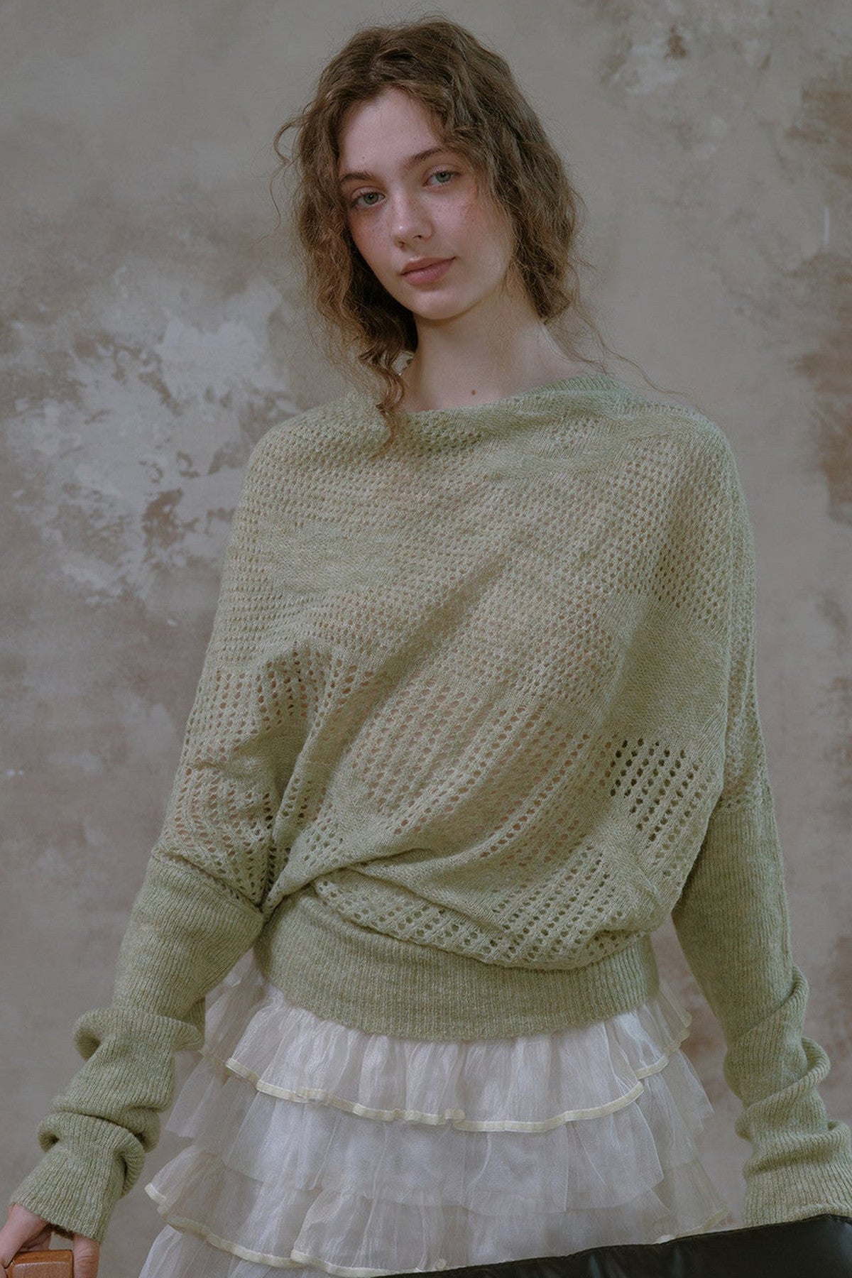 Off-Shoulder Wool Batwing Knit Top