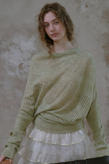 Off-Shoulder Wool Batwing Knit Top