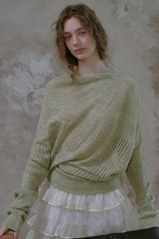 Off-Shoulder Wool Batwing Knit Top