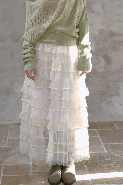 Mesh Velvet Layered Chiffon Skirt