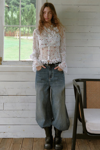 Ruffled Polka Dot Floral Blouse