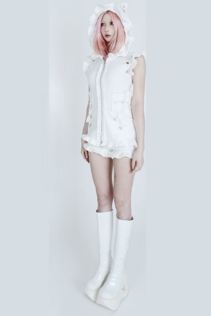 Hooded Cat Ear Vest Shorts Set-Up