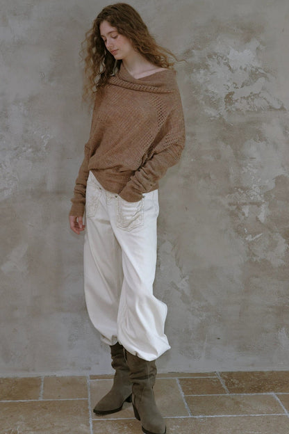 Off-Shoulder Wool Batwing Knit Top