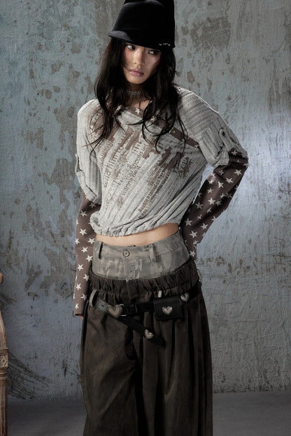 Asymmetrical Star Patchwork Long-Sleeve T-Shirt