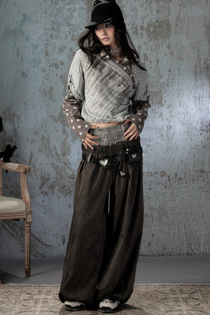 Asymmetrical Star Patchwork Long-Sleeve T-Shirt