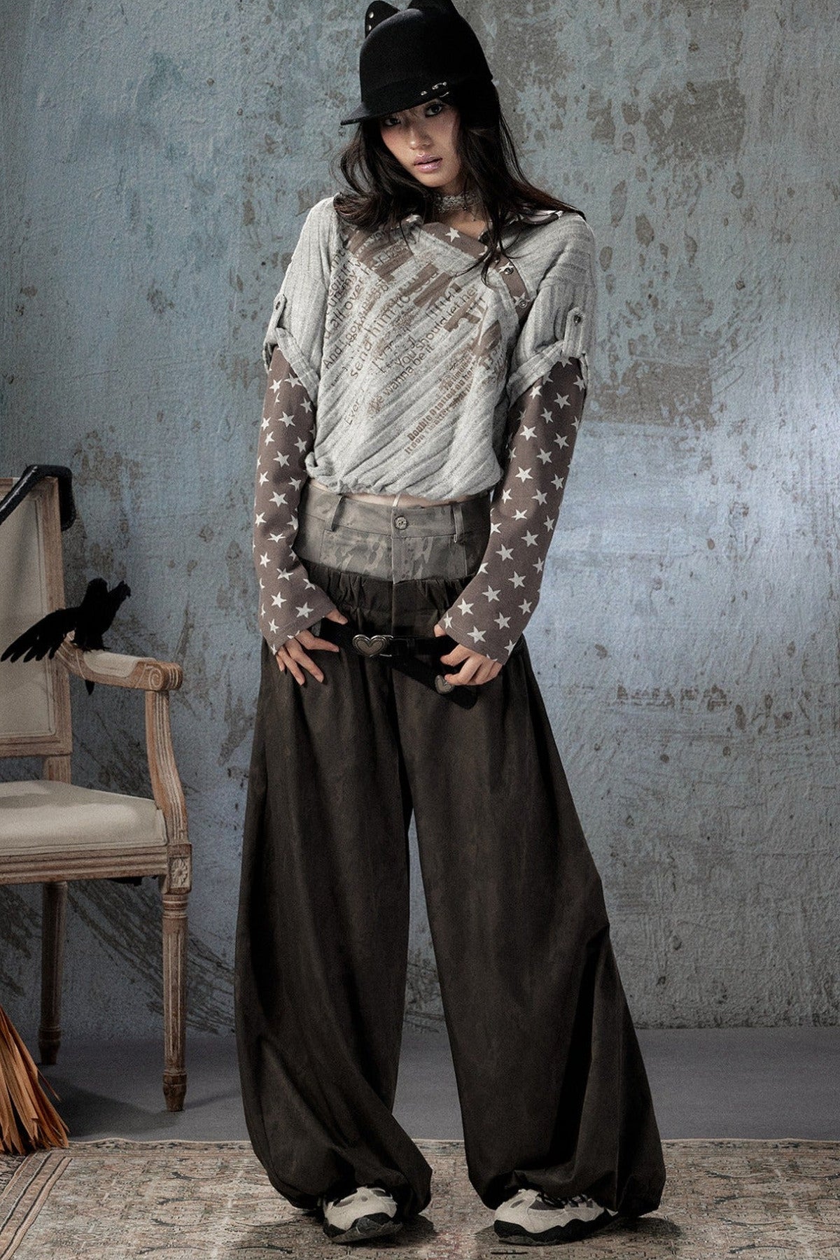Asymmetrical Star Patchwork Long-Sleeve T-Shirt