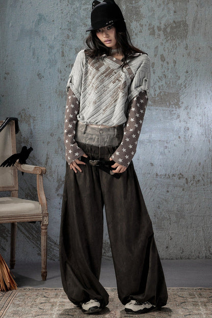 Asymmetrical Star Patchwork Long-Sleeve T-Shirt