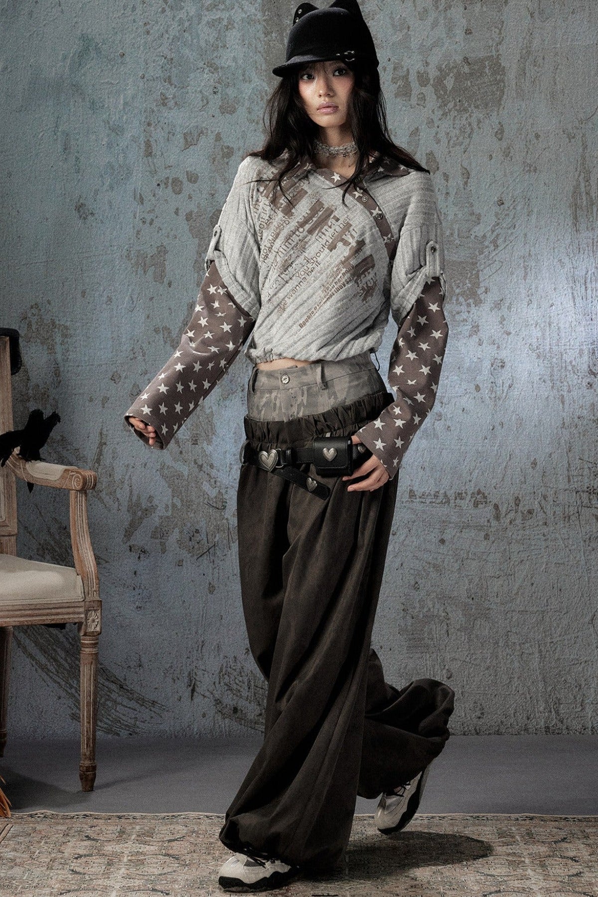 Asymmetrical Star Patchwork Long-Sleeve T-Shirt