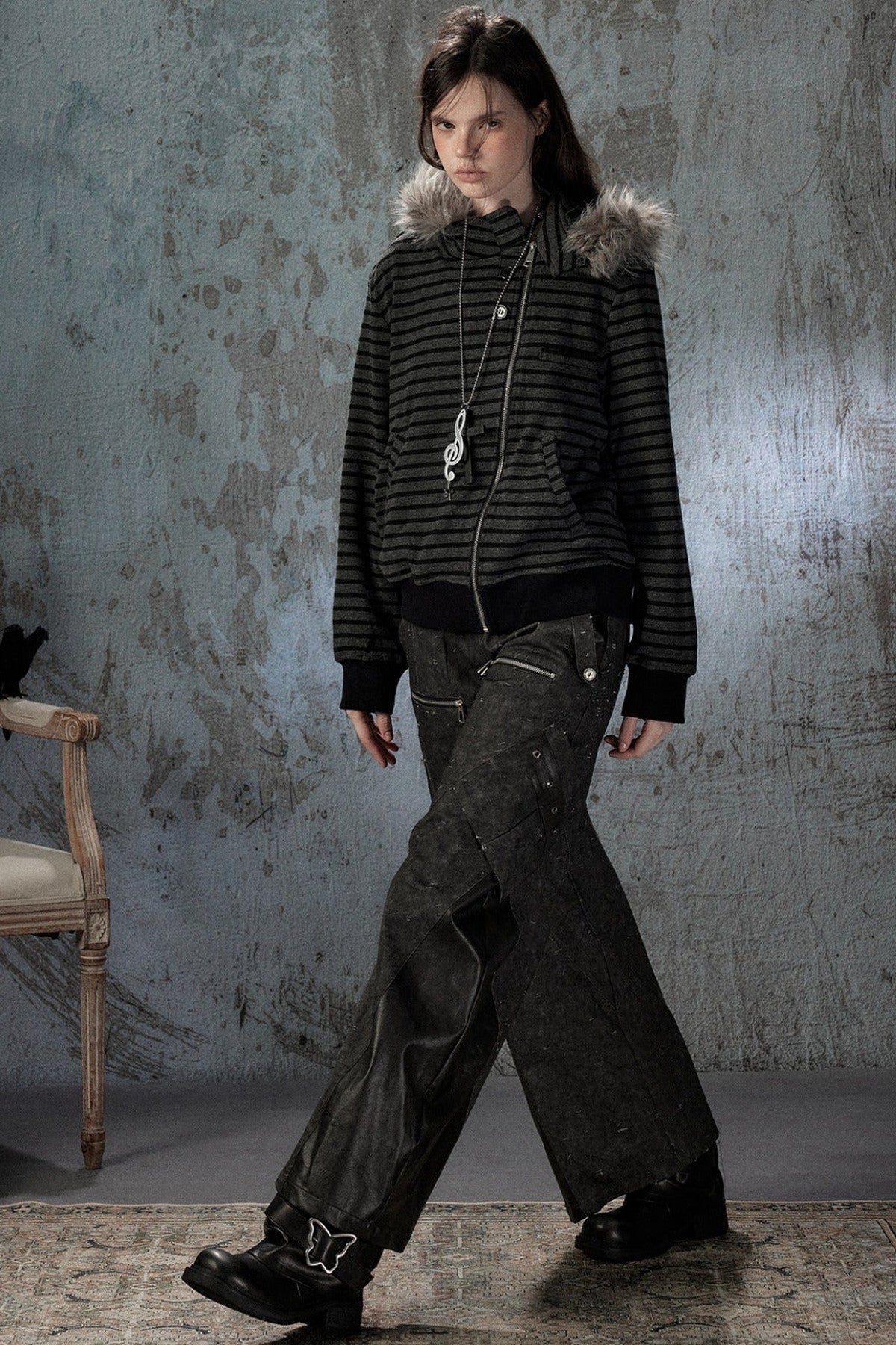 Black Patchwork Ripped High-Waisted Cargo Pants
