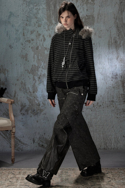 Black Patchwork Ripped High-Waisted Cargo Pants