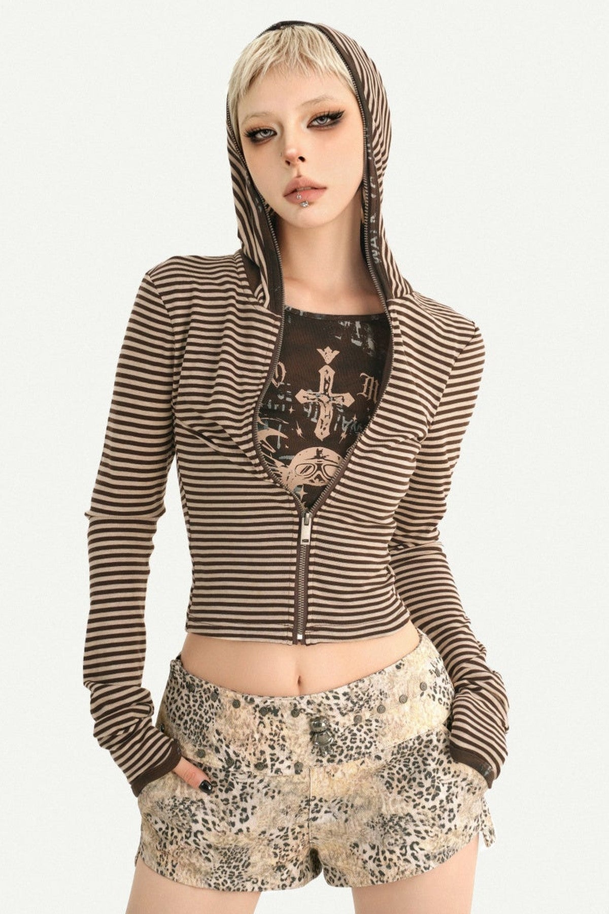 Striped Hooded Sweatshirt and Pants Set-Up