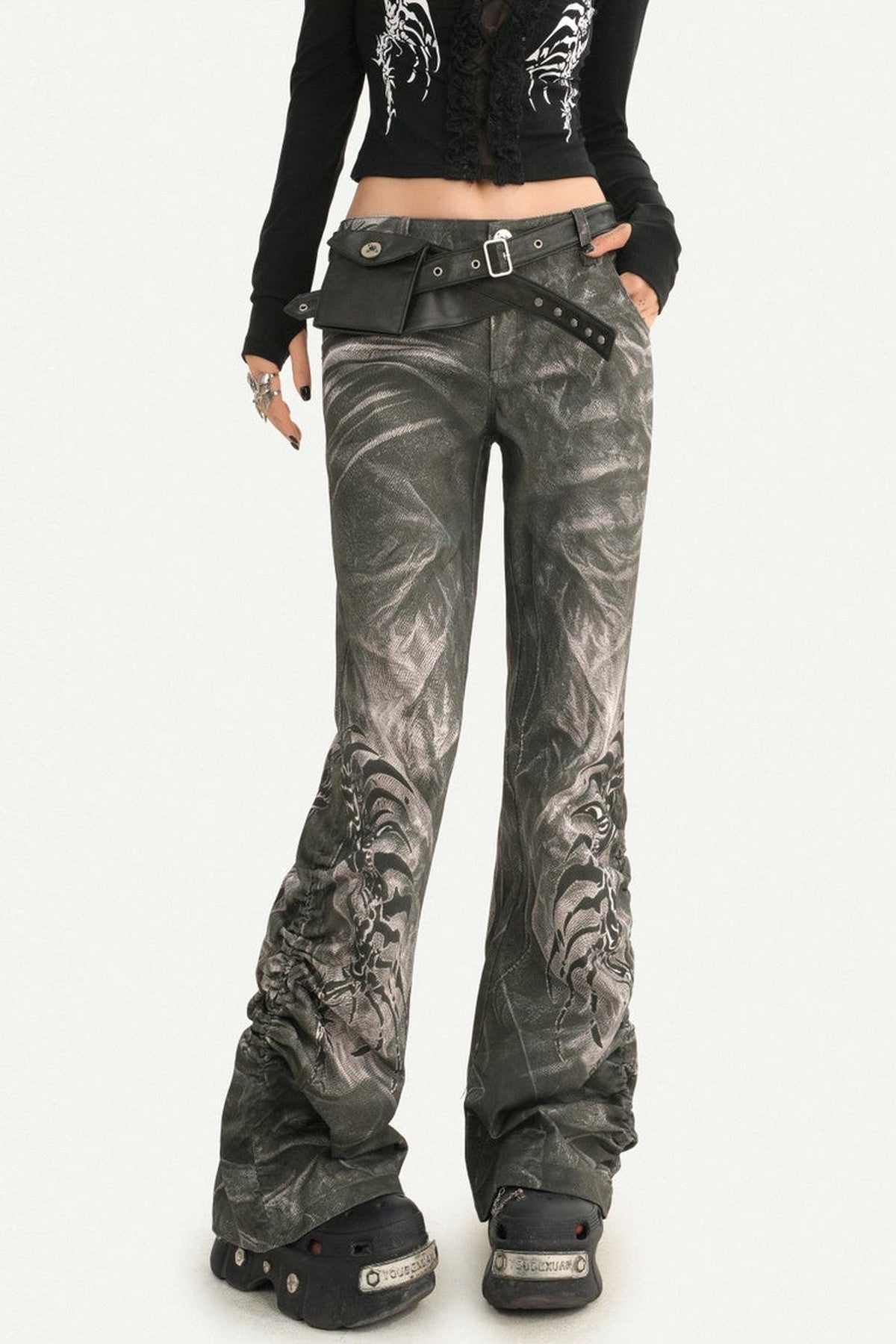 Punk Washed Dragon Print Jeans