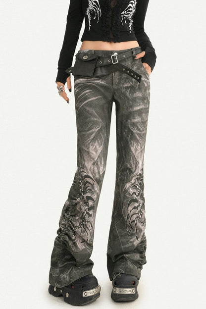Punk Washed Dragon Print Jeans