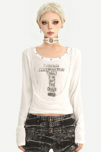 Y2K Metal Ring Letter Layered-Look T-shirt