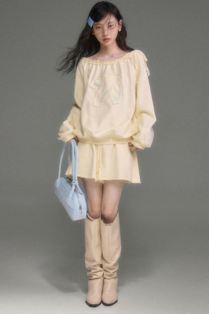 Bird And Tulip Raw Edge Patchwork Sweatshirt And Shorts Set