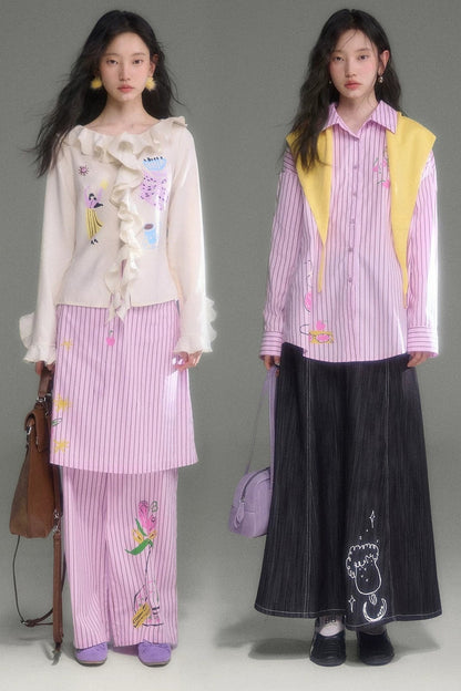 Holiday Striped Long-Sleeve Shirt and Pants Set-Up