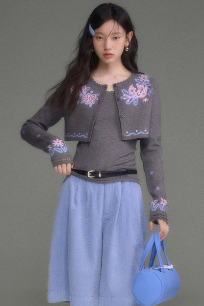 Hawthorn And Birds Jacquard Knit Cardigan And Top Set