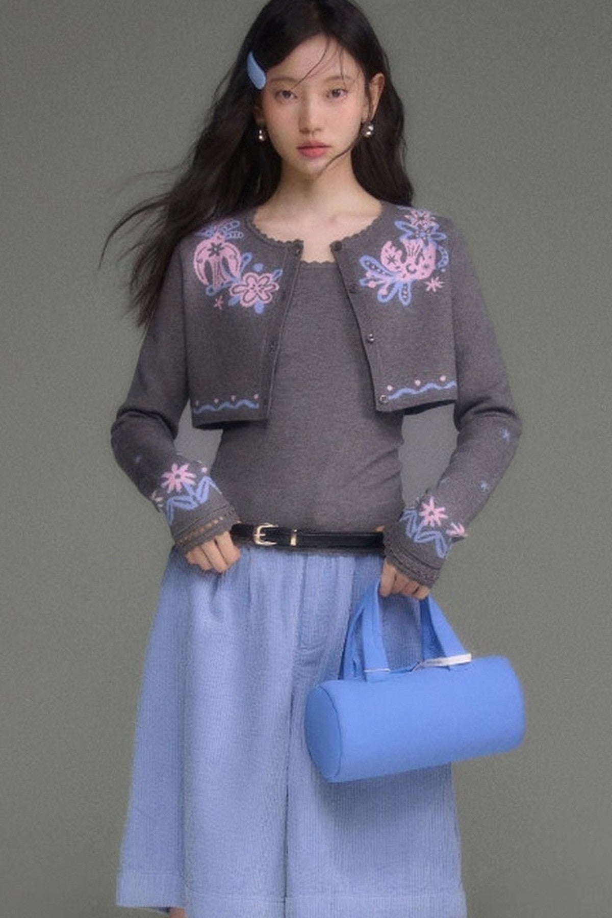 Hawthorn And Birds Jacquard Knit Cardigan And Top Set