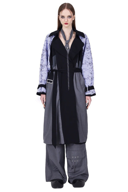 Reversible 3D Spliced Tie Trench Coat