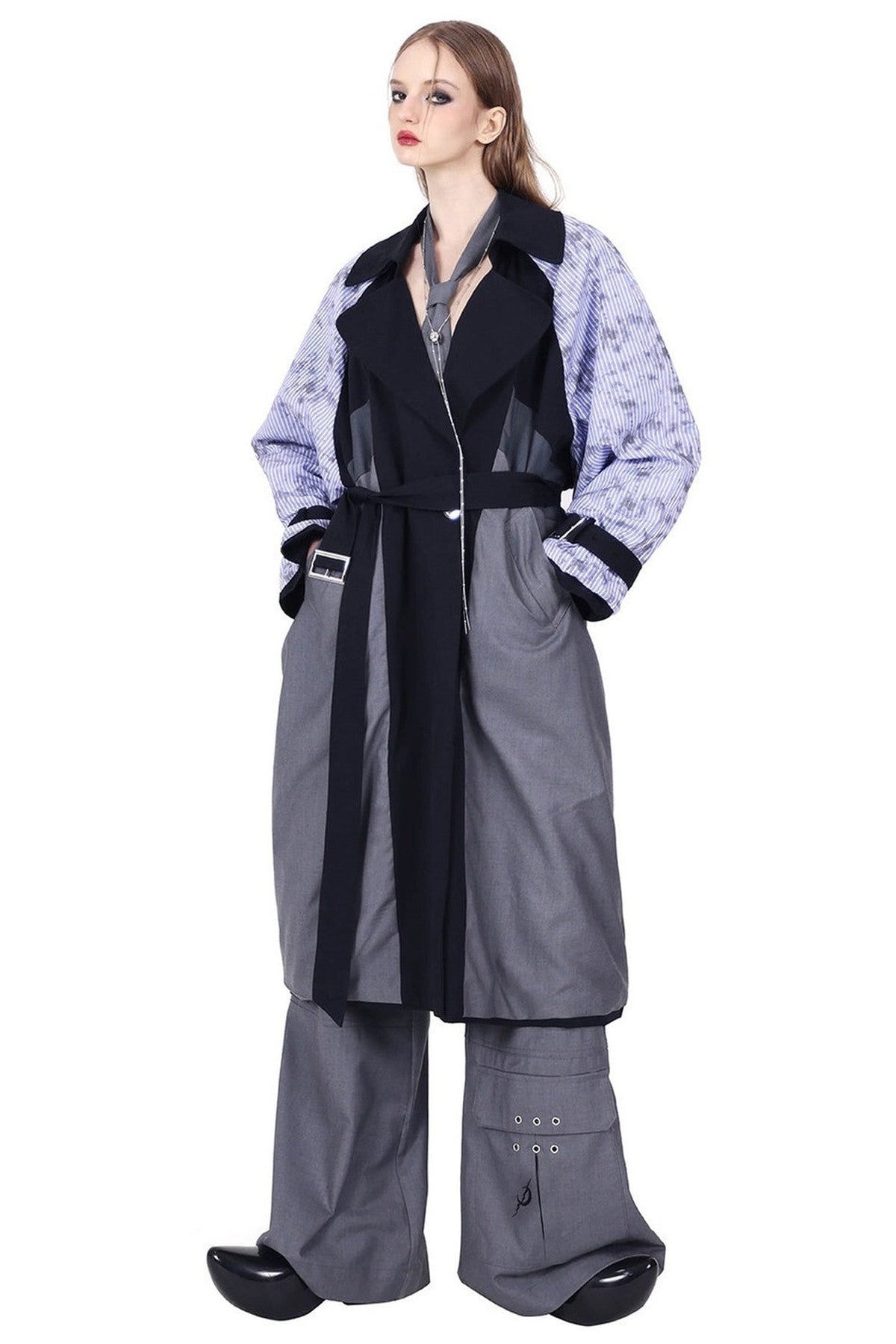 Reversible 3D Spliced Tie Trench Coat