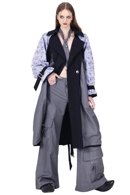 Reversible 3D Spliced Tie Trench Coat