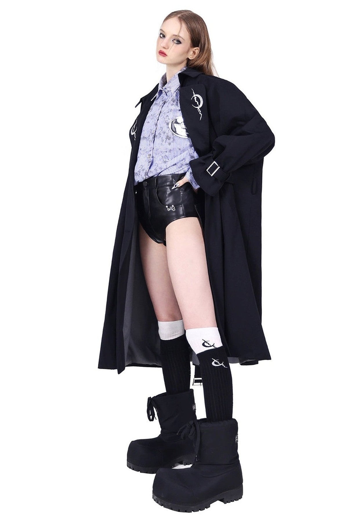 Reversible 3D Spliced Tie Trench Coat