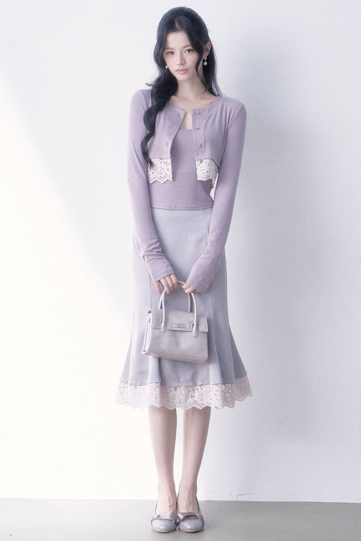 Lace Spliced Satin Fishtail Skirt