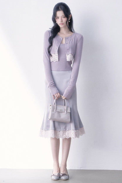 Lace Spliced Satin Fishtail Skirt