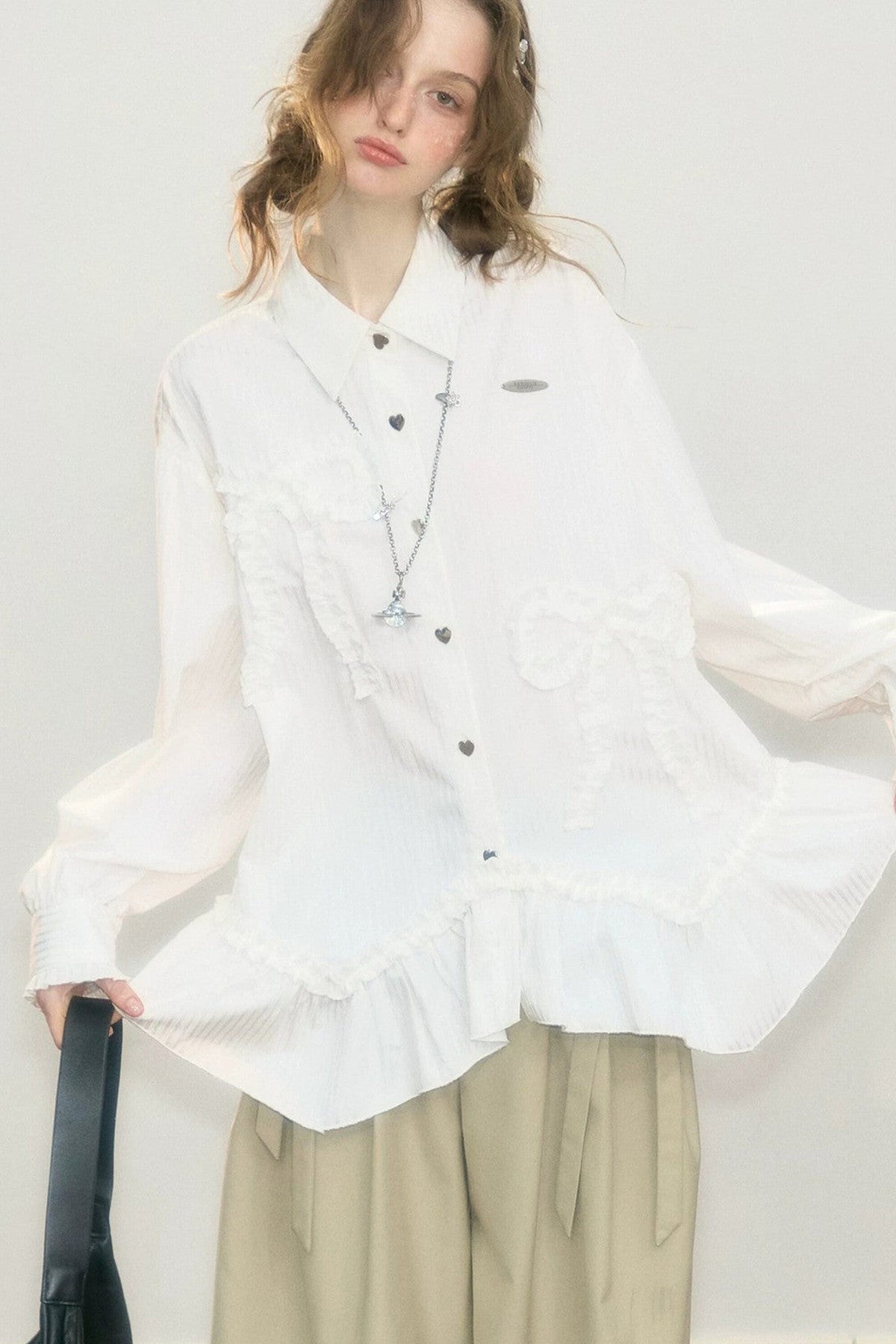 Lace Hem Bow Shirt