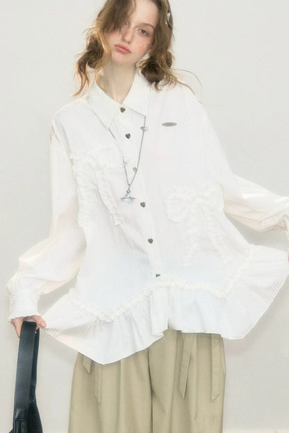 Lace Hem Bow Shirt