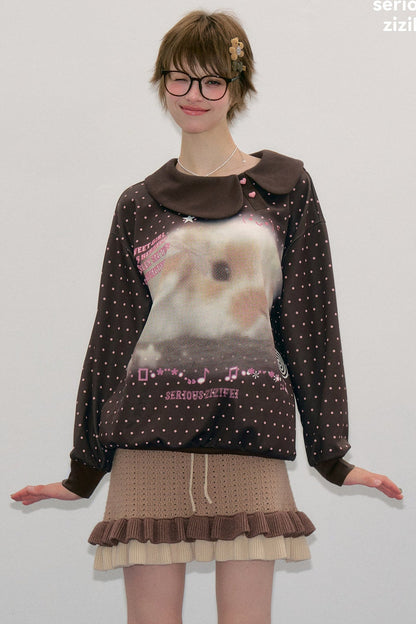 Rabbit Print Polka Dot Sweatshirt