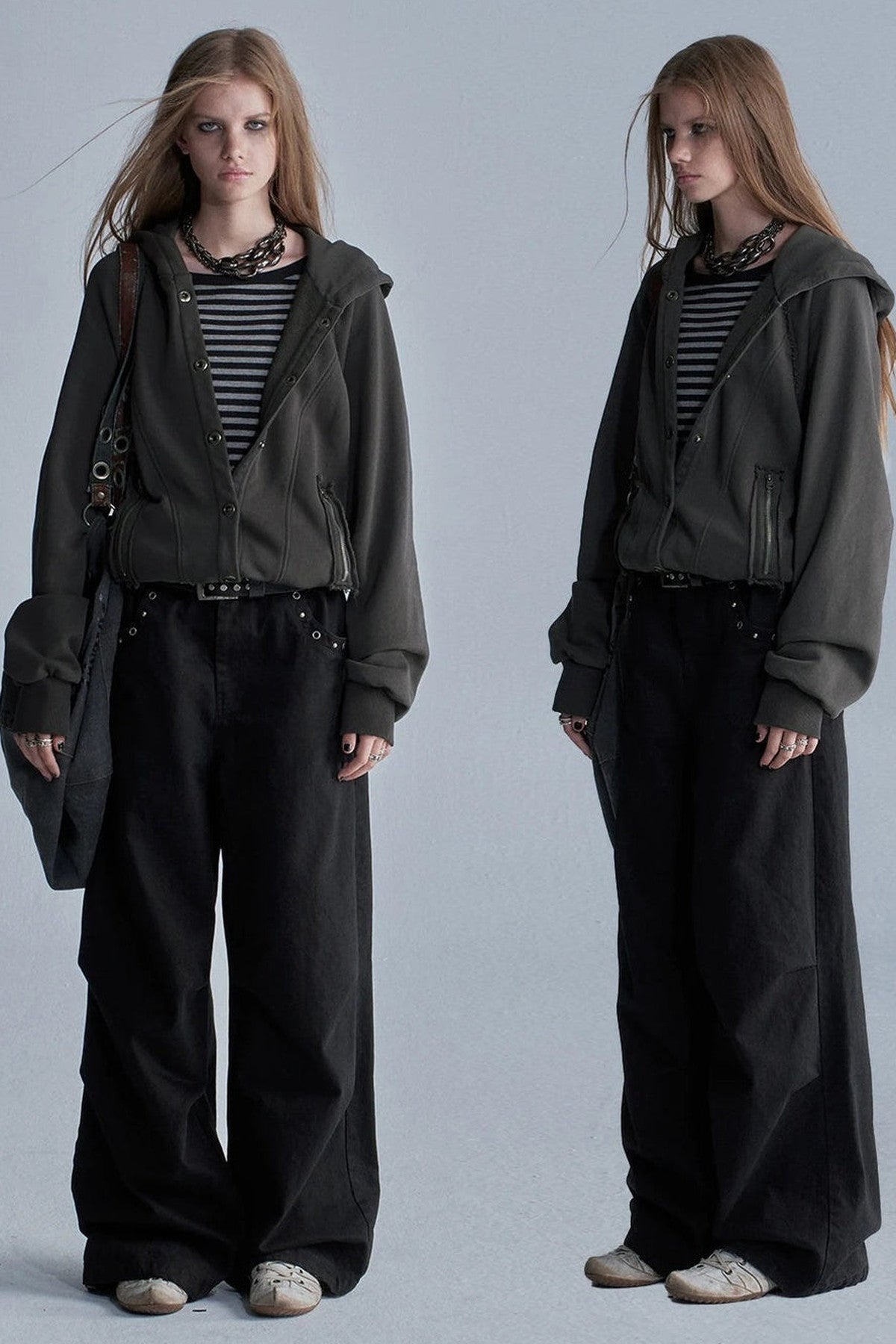 Acid-Washed Reversible Hooded Terry Jacket