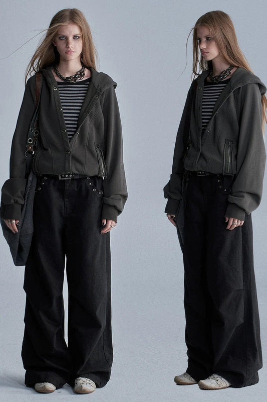 Acid-Washed Reversible Hooded Terry Jacket