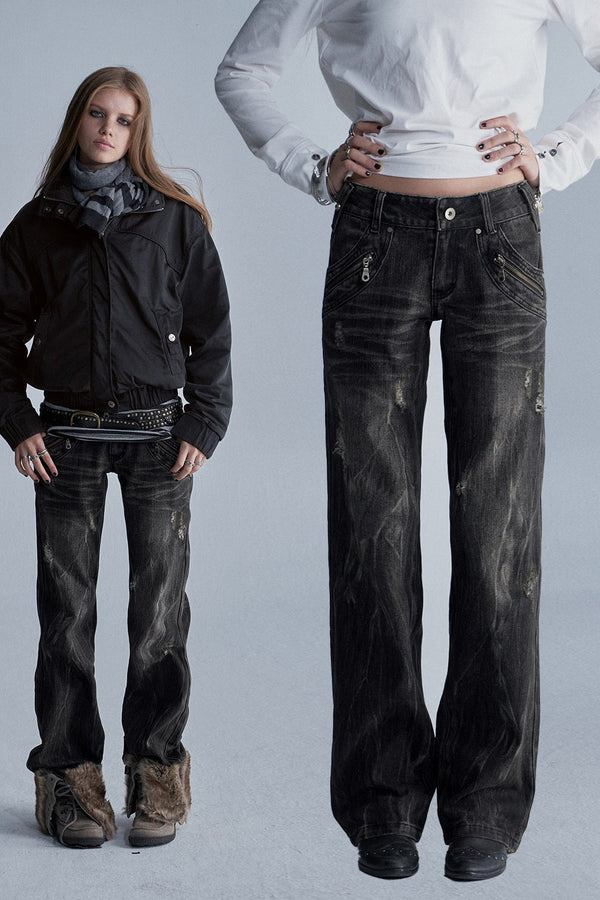 Distressed Low-Rise Denim Jeans