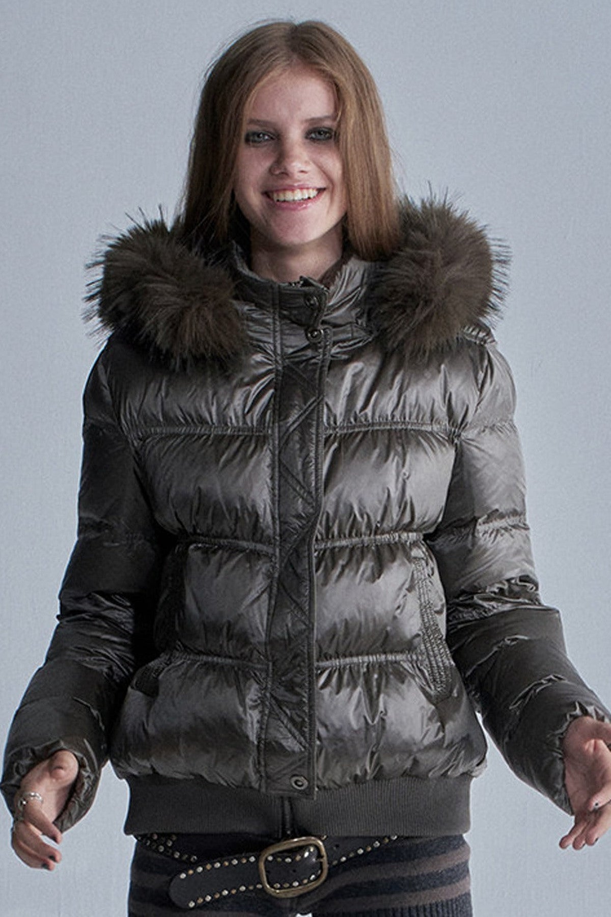 Silver Foil Fur Collar Jacket