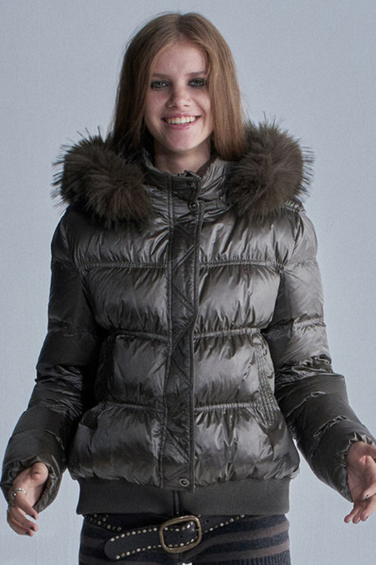 Silver Foil Fur Collar Jacket