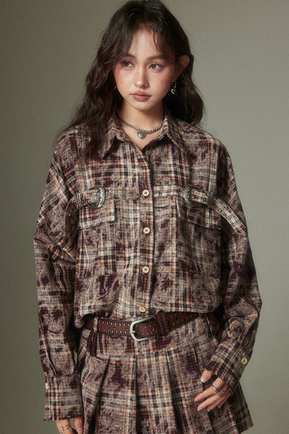 Plaid Shirt and Pleated Skirt Set-Up