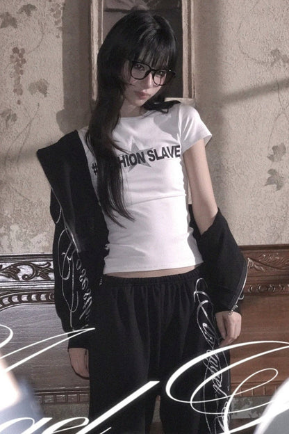 Silver Glitter Print Short T-Shirt